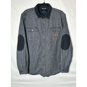 The Roark Revival Men's Flannel Button Down Shirt Elbow Pads SZ L Black/Gray
